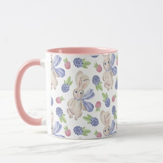 Mug Motif de baies de printemps d'aquarelle de lapin (Gauche)