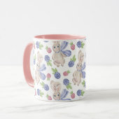 Mug Motif de baies de printemps d'aquarelle de lapin (Devant gauche)
