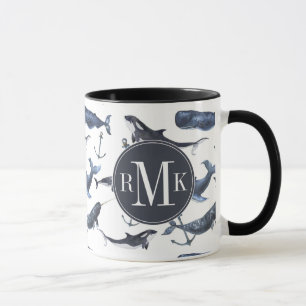 Mug Motif de baleine et d'Ancre d'aquarelle