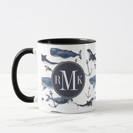 Mug Motif de baleine et d'Ancre d'aquarelle (Gauche)