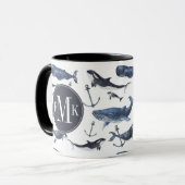 Mug Motif de baleine et d'Ancre d'aquarelle (Devant gauche)