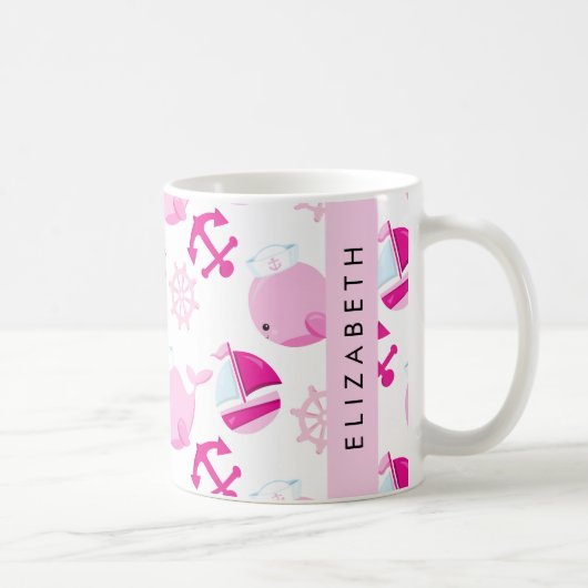 Mug Motif De Baleines, Baleines Roses, Votre Nom (Droite)