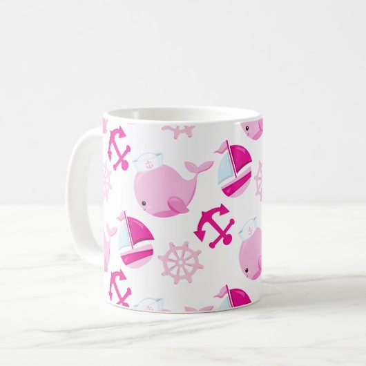 Mug Motif De Baleines, Beaux Baleines, Baleines Roses (Devant gauche)
