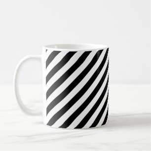 Mug Motif de bandes diagonales moyennes en noir et bla