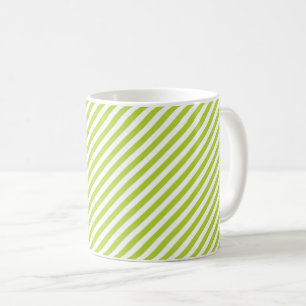 Mug Motif de bandes diagonales vert citron et blanc