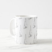 Mug Motif de bateau à voile. Noir et blanc. (Devant gauche)