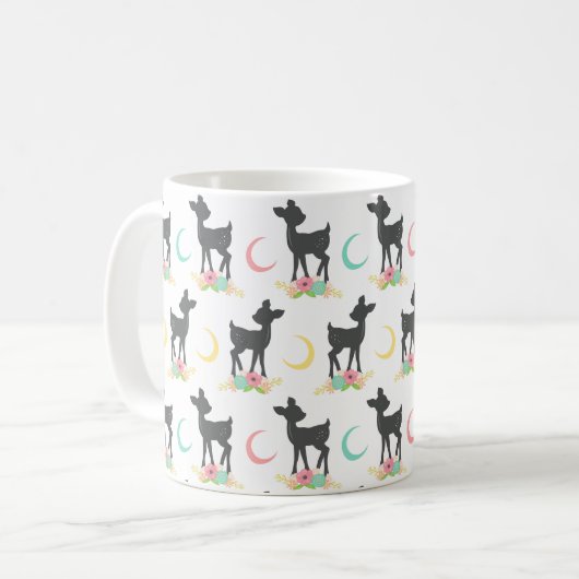 Mug Motif de cerfs, Cerf de bébé, Boho, Fleurs, Lune (Devant gauche)
