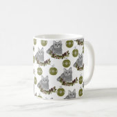 Mug Motif de chat gris avec ornements verts (Devant droit)