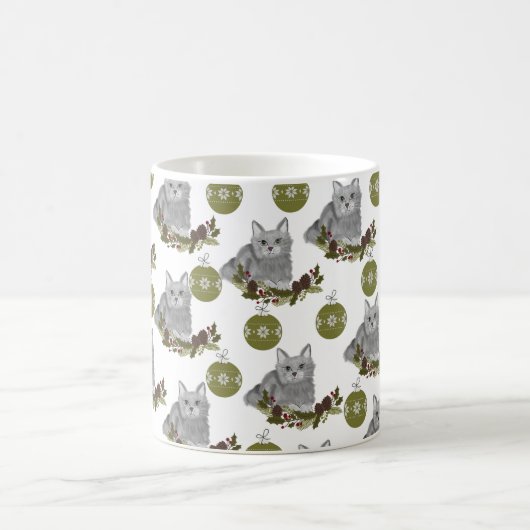 Mug Motif de chat gris avec ornements verts (Centre)
