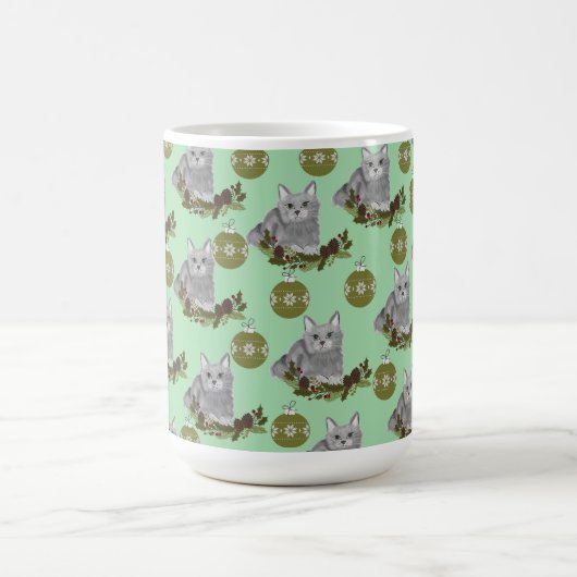 Mug Motif de chat gris avec ornements verts (Centre)