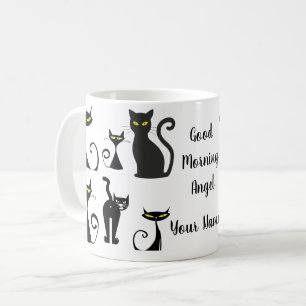 Mug Motif de chat noir et blanc avec typographie