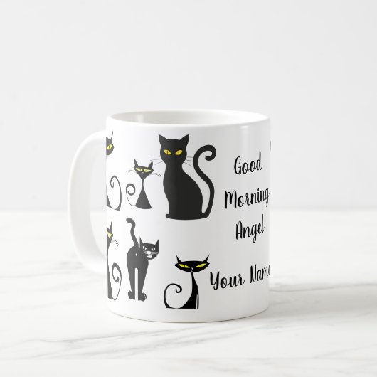 Mug Motif de chat noir et blanc avec typographie (Devant gauche)