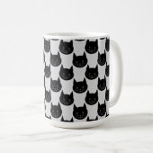 Mug Motif de chat noir sur gris-clair. (Devant droit)