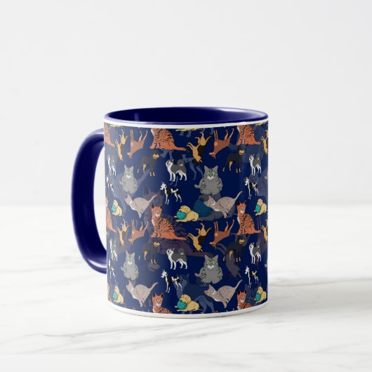 Mug Motif de chats et de chiens sur fond bleu  (Devant gauche)