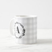 Mug Motif de chèque en gris de couronne de monogramme (Devant gauche)