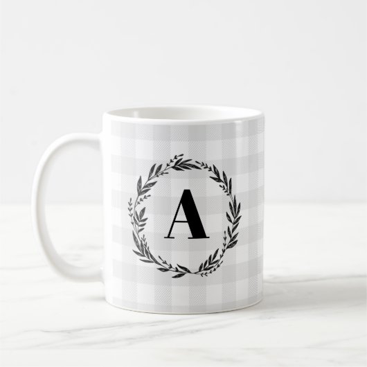 Mug Motif de chèque en gris de couronne de monogramme (Gauche)