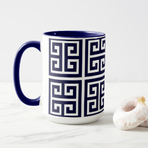 Mug Motif de clé grec bleu profond stylé moderne