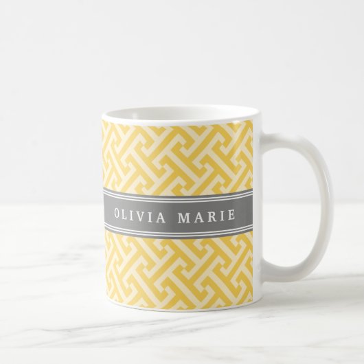 Mug Motif de clé grecque jaune doré avec nom (Droite)