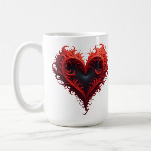 Mug Motif de cœur floral rouge avec des fleurs épanoui