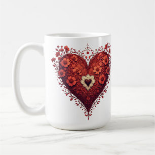 Mug Motif de cœur floral rouge avec des fleurs épanoui