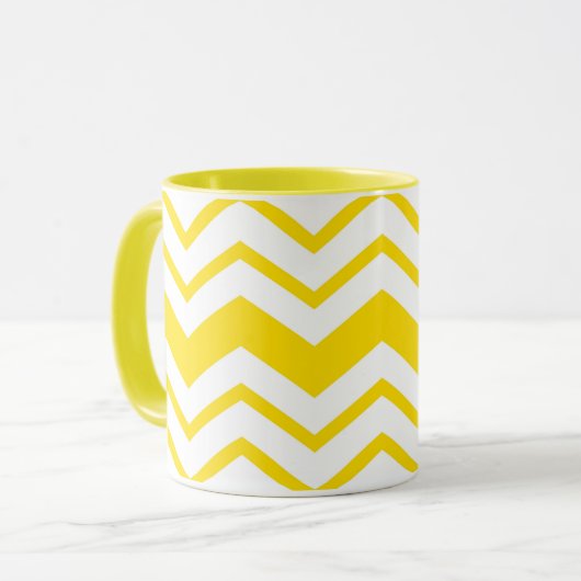 Mug Motif de conception en chevron zigzag blanc jaune (Devant gauche)