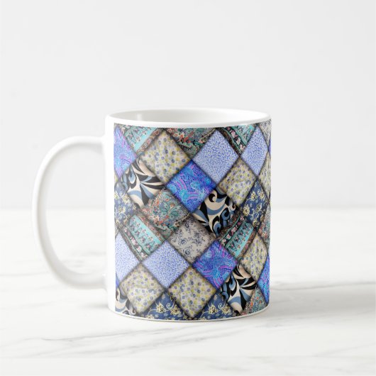 Mug Motif de courtepointe à motif patchwork bleu (Gauche)