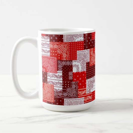 Mug Motif de couture patchwork bandana rouge paisley (Gauche)