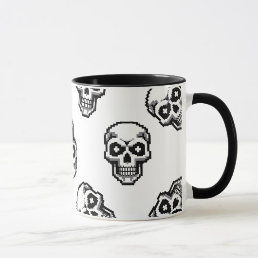 Mug Motif de crâne pixelisé blanc classique simple (Droite)