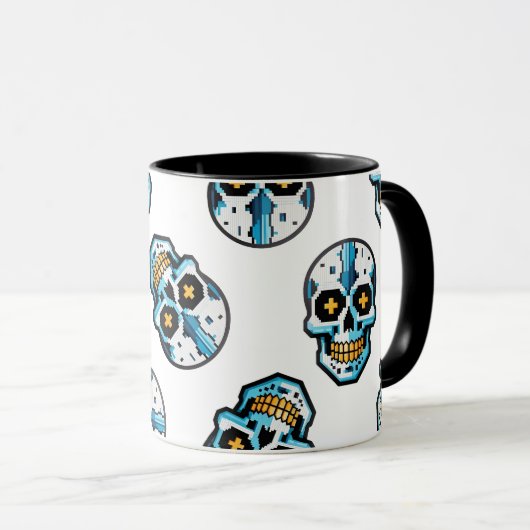 Mug Motif de crâne pixelisé Cyborg (Devant droit)