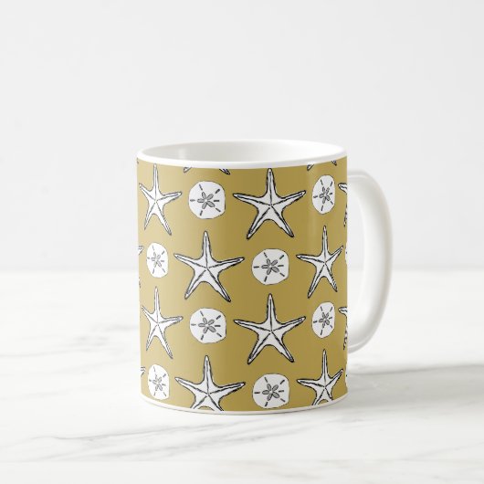 Mug Motif de croquis de fond de sable Starfish (Devant droit)
