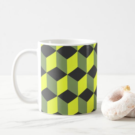 Mug Motif de cube isométrique jaune noir gris (Avec donut)