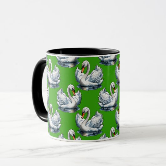 Mug Motif de cygnes sur fond vert (Devant gauche)