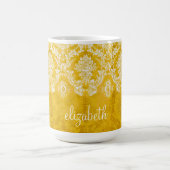 Mug Motif de Damas de Grunge Jaune avec texte personna (Centre)
