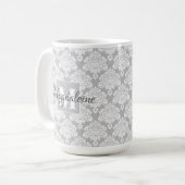 Mug Motif de Damas Florales Plutôt Gris Monogramme & N (Devant gauche)