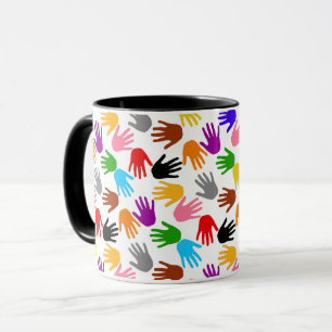 Mug Motif de design d'empreintes de main colorées blan