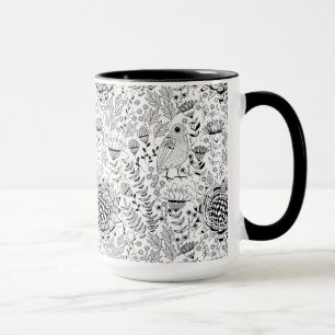 Mug Motif de doodle d'oiseaux et de fleurs