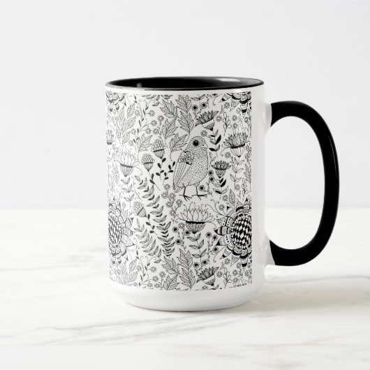 Mug Motif de doodle d'oiseaux et de fleurs (Droite)