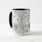 Mug Motif de doodle d'oiseaux et de fleurs (Devant gauche)
