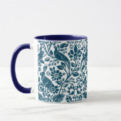 Mug Motif de faisan et lièvre, blanc et bleu foncé (Gauche)