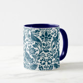 Mug Motif de faisan et lièvre, blanc et bleu foncé (Devant droit)