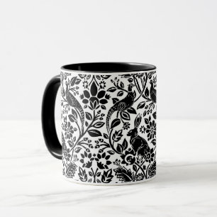 Mug Motif de faisan et lièvre, blanc et noir