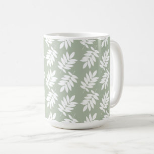 Mug Motif de feuille âgée blanc sur vert