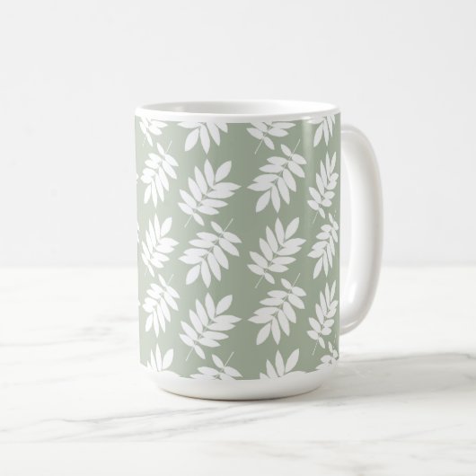 Mug Motif de feuille âgée blanc sur vert (Devant droit)