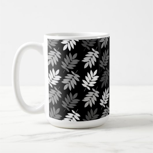 Mug Motif de feuille aînée noir blanc gris (Gauche)