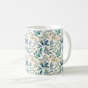 Mug Motif de feuille verte et jaune à l'aquarelle frai