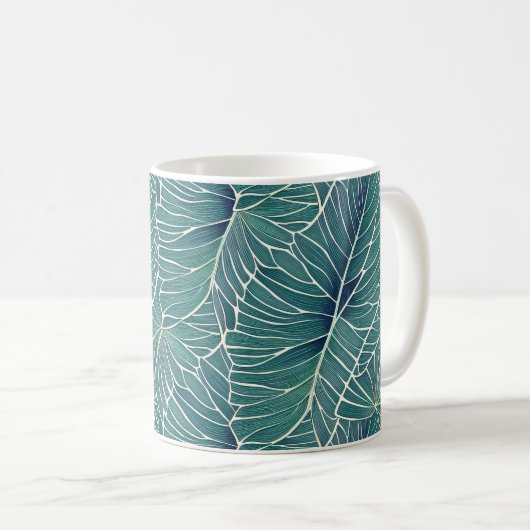 Mug Motif de feuilles tropicales bleu vert sarcelle à (Devant droit)