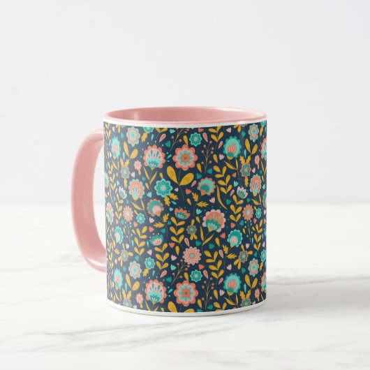 Mug Motif de fleur d'art populaire (Devant gauche)