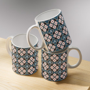 Mug Motif de fleur de monogramme floral géométrique mo