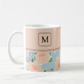 Mug Motif de fleur rose pastel bleu clair Monogramme (Gauche)