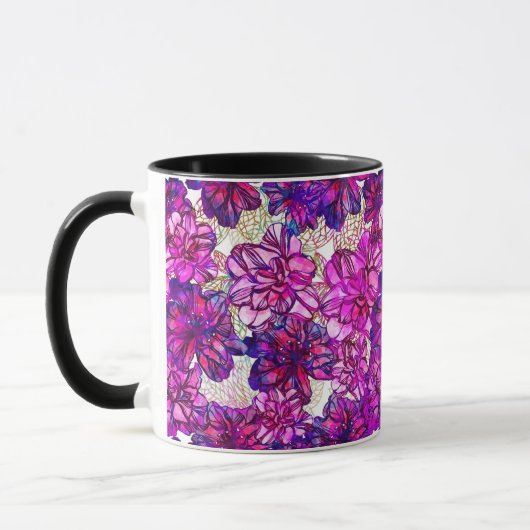 Mug Motif De Fleurs Abstraites Roses Et Violettes (Gauche)